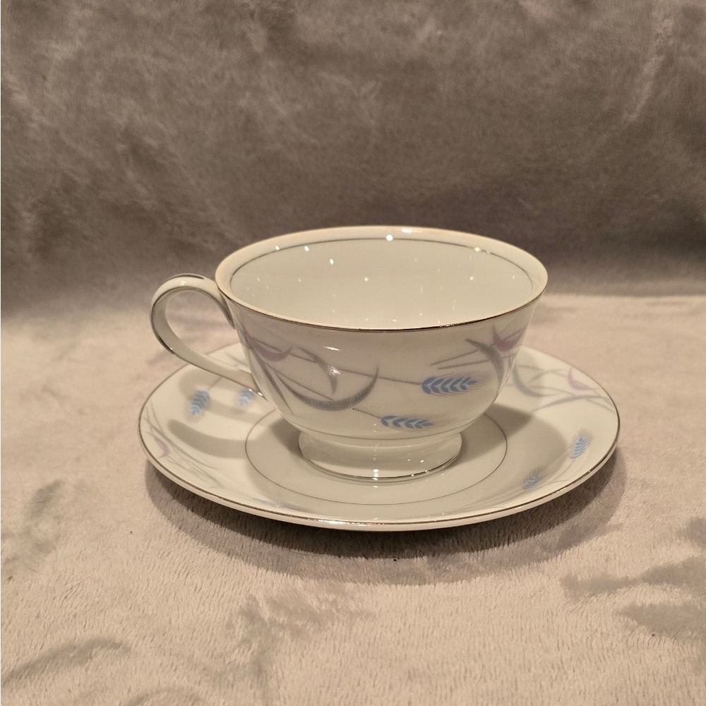 Vintage Valmont China Royal Wheat Tea Cup and Saucer Set Japan Blue Lavender